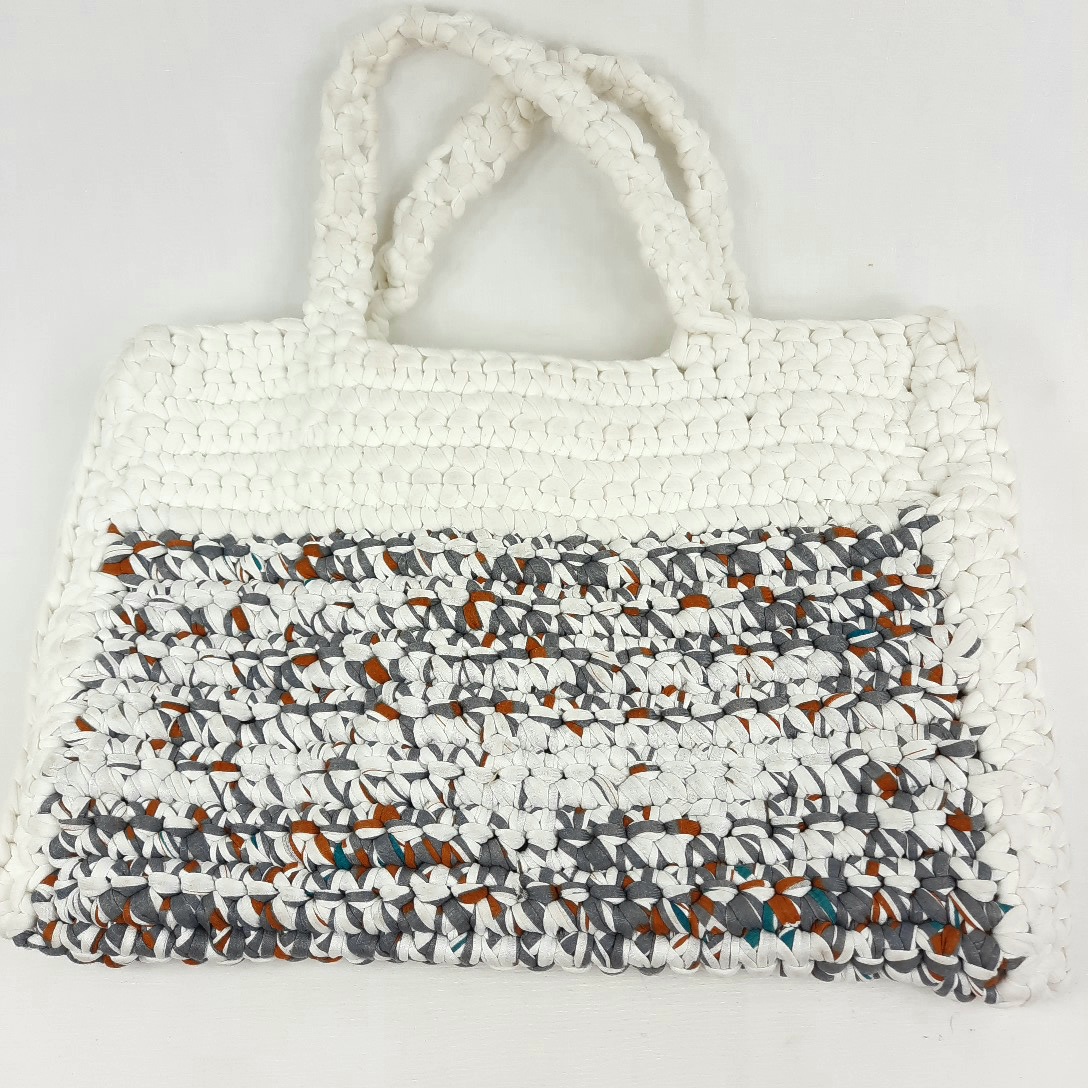 Sac au crochet babacool fait main, blanc, gris, rouille